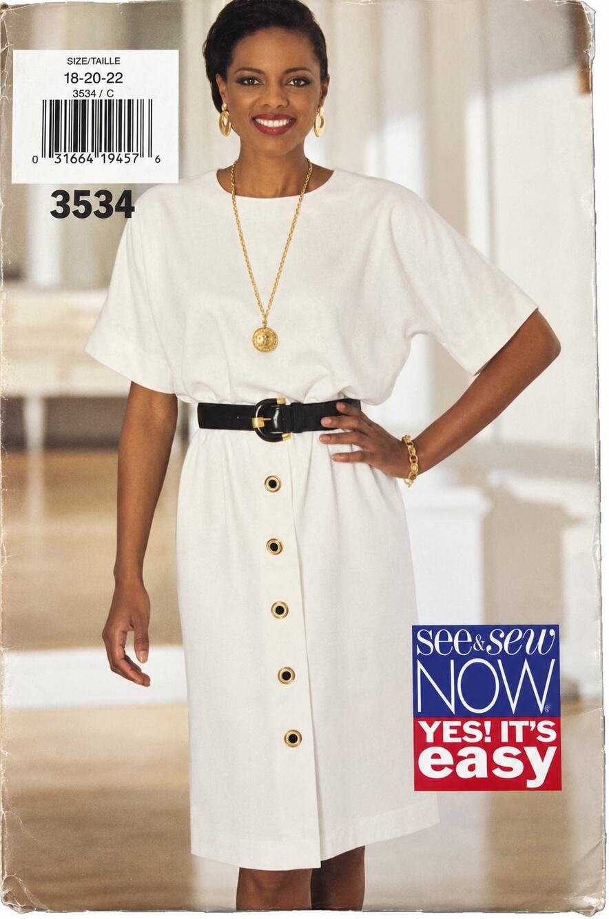 Butterick Vintage 90s Sew Pattern 3534 Misses Shirt Dress Plus Sizes 18-20-22 UC